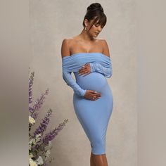 New With Tag. Your Pre-Pregnancy Size Will Fit The Maternity Dress As It Stretches To Your Growing Figure. Fancy Maternity Dresses, Blue Baby Shower Dress, Short Maternity Dress, Baby Shower Dress For Mom, Vestidos Para Baby Shower, Dress For Mom, Bardot Midi Dress, Baby Shower Dress, Cute Maternity Outfits