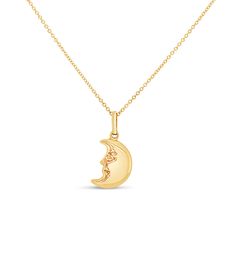 14k Gold Moon Face Charm Necklace - 14K  - Olive & Chain Fine Jewelry Moon Face, Beautiful Moon, Gold Charm Necklace, Gold Moon, Gold Charm, Paper Clip, Charm Necklace, Yellow Gold, Moon