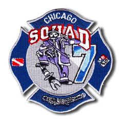 chicago schadd fire department patch with the number seven and an image of a skeleton on it