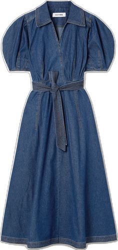 Elegant Midi Length Blue Denim Dress, Elegant Blue Denim Midi Dress, Elegant Blue Midi Denim Dress, Indigo Dresses For Summer Workwear, Summer Workwear Indigo Dress, Denim Blue Midi Dress For Summer Workwear, Chic Denim Blue Short-sleeve Midi Dress, Chic Denim Blue Short Sleeve Midi Dress, Chic Denim Blue Midi Dress For Day Out