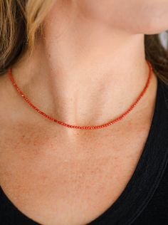 Wearing our Red Coral Tiny Intention necklace will help absorb and deter negative energy and thoughts, promoting honesty, truthfulness and positivity. Red Coral helps you tap into your intuition, imagination and visualization supporting you in times of change and transformation. This stone will help you realize that through your struggles and hardships you end up finding the best lessons. Coral opens your heart and mind to new experiences. ~ 2mm microfaceted Red Coral beads~ 14k gold-filled lobs Red Spiritual Jewelry For Everyday, Red Faceted Beads Necklaces For Healing, Red Carnelian Single Strand Necklace, Spiritual Faceted Beads Necklace For Gift, Spiritual Red Jewelry With Faceted Beads, Red Spiritual Jewelry With Gemstone Beads, Spiritual Red Necklace With Natural Stones, Red Faceted Spiritual Jewelry, Adjustable Red Crystal Necklace With Gemstone Beads