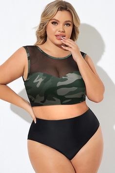 Plus Size Camo Mesh Sportback Bikini Top Coverup Skirt, Double Up, Tankini Set, Dryers, Swimwear Outfit, Swim Dress, Dress With Cardigan, Tankini Top, Pants Outfit