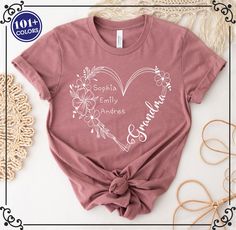 My Products are Shirt for Happy Time, Shirt for Pretty  Times, Soft Shirt,Custom Grandma Tshirt, Grandma Heart Shirt, Grandkids Name Shirt, Gift For Nana, Nana Shirt With Grandkids, Personalized Grandma Gift Custom Grandma Shirt, New Grandma Gift, Grandma Heart Shirt, Sweatshirts, Hoodies, Long Sleeve Shirts, Youth Short Sleeve Tee, Toddler T-shirt, Baby Bodysuit for Other Special Occasions. If you want, Design your own tshirt, Be unique, Be cool Please contact me for more size, color, product (sweatshirt, hoodies, long sleeve, tank tops, kids etc.) options. I'm always here to help. ---------------T-Shirt--------------- Unisex Jersey Short Sleeve Tee Bella+Canvas 3001 *100% Airlume combed and ringspun cotton (fiber content may vary for different colors) *Light fabric (4.2 oz/yd² (142 g/m²) Cute Custom Printed Shirt For Gift, Cute Custom Print Shirt For Gift, Short Sleeve Shirt With Name Print For Gift, Mother's Day Gift Top, Personalized Pink Top As Gift, Grandma Grandkid Shirts, Pink Family Matching T-shirt As Gift, Family Matching Pink T-shirt As Gift, Cute Cricut Shirts For Grandma