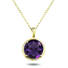 Round shape natural amethyst gemstone pendant in gold plated. It's a charming design round shape solitaire pendant portrayed in amethyst stone adorned with a sparkling diamond at the top. The brilliant purple, semi-precious amethyst measures 10.00mm and weighs 5.25 carat. This beautiful pendant is framed with polished gold plated. An exceptionally vivacious pendant to bring out the youth in you. PENDANT SPECIFICATIONS :- Country of Origin: United States Total Carat Weight: 0.07ct Chain Type: Cable Colored Diamond Intensity: Very Light Number of Gemstones: 1 Type: Pendant Main Stone: Amethyst Secondary Stone:  Seller Warranty: Yes Main Stone Color: Purple Color:  Vintage: Yes MPN: PD1020PT8MM Number of Diamonds:  Signed: Yes Occasion: Anniversary, Birthday, Engagement, Graduation, Valentine Gold Necklace With Round Cut Gemstone, Elegant Gold Plated Round Birthstone Necklace, Elegant Purple Pendant Birthstone Necklace, Fine Jewelry Yellow Gold Amethyst Necklaces, Fine Jewelry Amethyst Necklaces In Yellow Gold, Fine Jewelry Amethyst Necklace In Yellow Gold, Elegant Amethyst Birthstone Necklace, Fine Jewelry Amethyst Round Pendant, Amethyst Round Pendant Fine Jewelry