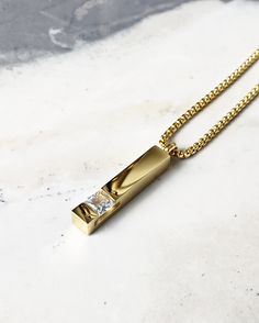 《《  FOR YOUR JOURNEY COLLECTION  》》 THE DETAILS The "GOLD CZ BAR" Necklace is designed with an incredibly detailed Gold Stainless Steel Bar Tag Pendant, with a luxurious Crystal Clear Cubic Zirconia Gemstone Inlay, hung from a Gold Stainless Steel Box Chain available in your choice of length! 🔷️🔶️🔷️View the entire FOR YOUR JOURNEY COLLECTION here: https://www.etsy.com/shop/mrmackjewelry/?section_id=27030044 MATERIALS * 1 1/4" × 1/4" Cubic Zirconia Gemstone Gold Stainless Steel Bar Tag Pendant Necklace Men’s Gold, Gold Pendants For Men, Necklace Length Chart, Black Two Piece, Jewelry Care Instructions, Mens Gold, Men's Necklace, Black Ribbon, Stainless Steel Jewelry