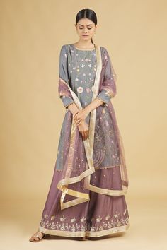 Dark grey kurta with floral embroidered motifs. Paired with floral embroidered palazzo and net dupatta.
Component: 3
Embroidered
Neckine: Round
Sleeve Length: Three quarter
Fabric: Chanderi Silk,Net
Color: Grey
Sheer dupatta
Floral motifs - Aza Fashions Dupatta Lace, Sheer Dupatta, Kurta Set For Women, Embroidered Motifs, Net Dupatta, Fashion App, Kurta Set, Floral Motifs, Trim Detail