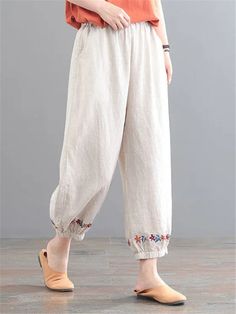 Description Product ID: BT2061198 Material: Cotton, Linen Pattern: Solid Season: Spring, Summer, Autumn Style: Casual, Simple, Fashion Occasion: Daily, Street, Outdoor Activities, Dating, Vacation Package included: 1 * Pants Size Chart (Asian Size): Please allow 1-3 cm measured error. Tag Size Length Hip Leg Cuff cm | inch cm | inch cm | inch M 87cm | 34.2'' 104cm | 40.9'' 32cm | 12.6'' L 88cm | 34.6'' 108cm | 42.4'' 33cm | 13.0'' XL 89cm | 35.0'' 112cm | 44.0'' 34cm | 13.4'' XXL 90cm | 35.4'' 116cm | 45.6'' 35cm | 13.8'' 3XL 91cm | 35.8'' 120cm | 47.2'' 36cm | 14.1'' 4XL 92cm | 36.2'' 125cm | 49.1'' 37cm | 14.5'' Elastic Bottom Pants, Mixed Outfits, Japan Clothing, Indowestern Dress, Colorful Closet, Black Dessert, Cotton Linen Pants, Floral Pocket, Pants Summer