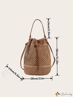 BirdinBag - Bolsa de paja compacta con cordón y diseño elegante Beach Purse, Shoulder Bag Crochet, Bohemian Purse, Beach Bohemian, Purse For Women, Bohemian Beach, Plain Style, Bag Crochet, Bag Bag