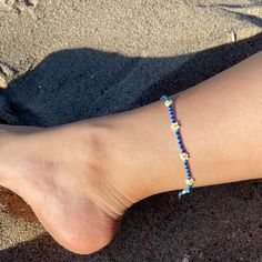 🌊 Handmade in Marina Del Rey, Southern California "Caribbean" Beaded Anklet is perfect for layering with other anklets, on the sandy beach, staycation at home or great to wear with any outfit. Each piece is unique as it is handmade and inspired daily. No two are alike. 🌊 Very Lightweight and comfortable 🌊 Premium quality Glass Seed Beads in size 11/0 (approx. 2mm) 🌊 Durable nylon thread or Durable monofilament cord 🌊 Silver plated over alloy lobster clasp  🌊 2" extender chain added upon re Adjustable Beaded Beachy Anklets, Beaded Beachy Anklets For Gift, Beaded Anklets With Round Beads For Beach, Summer Anklets With Tiny Beads, Summer Tiny Round Bead Anklets, Beach Anklet With Tiny Beads On A Strand, Handmade Blue Anklets For Beach Season, Beaded Anklets As Beach Season Gift, Beaded Anklets For Beach Season Gift