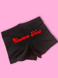 Custom Text GS Booty Shorts | Custom Text Shorts | Y2K Shorts | Cute Shorts | Funny Shorts | Y2K Bike Shorts | Lounge Shorts | Custom Shorts Comfy Shorts to Lounge in! Actual item may be lighter/darker than pictured. M A T E R I A L S - 95% Cotton / 5% Spandex - Thick and Heavy Stretch Fit - Black, Brown, and Taupe Available In Sizes S-3XL - All Colors are available in Sizes S-L S I Z I N G - Size chart is available on our listing photos. S H I P P I N G  &  P R O D U C T I O N  T I M E - Produc Sporty Shorts For Cheerleading, Short Sports Bottoms With Letter Print, Summer Cheerleading Stretch Biker Shorts, High Waist Shorts For Cheerleading In Summer, Summer Biker Shorts For Cheerleading, Black Cheerleading Shorts, Fitted Red Bottoms For Sports Events, Black Cheerleading Bottoms With Built-in Shorts, Black Cheerleading Bottoms Short Length