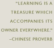 an image with the words learning is a treasure which accomplishes it's owner everywhere