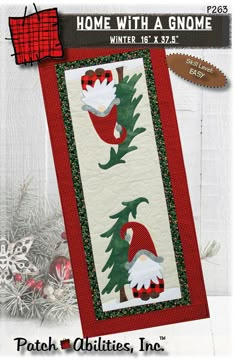 Home With a Gnome Gnome Table Runner, Applique Table Runner, Quilted Table Runners Patterns, Winter Table, Winter Quilts, Gnome Patterns, Table Runner Pattern, Quilted Table Runners, Christmas Table Runner