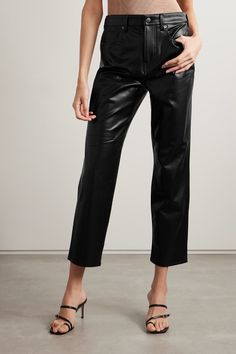 VERONICA BEARD Joey cropped vegan leather straight-leg pants | NET-A-PORTER Spring Sleek Straight Leg Leather Pants, Sleek Straight Leg Leather Pants For Spring, Trendy Tapered Leg Leather Pants For Work, Spring Straight Leg Leather Pants, Sleek Fall Pants With Straight Hem, Trendy Straight Leg Leather Pants For Work, Trendy Straight Leg Leather Pants For Office, Straight Leg Leather Pants For Business Casual In Spring, Spring Straight Leg Leather Pants For Business Casual