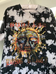 Super cool tie dye Sublime band tee, fits like Women's size M Summer Acid Wash T-shirt With Screen Print, Summer Black Washed T-shirt, Black Washed T-shirt For Summer, Bohemian Cotton T-shirt For Streetwear, Spring Acid Wash T-shirt With Sublimation Print, Summer Bleached Relaxed Fit T-shirt, Relaxed Fit Bleached T-shirt For Summer, Acid Wash Graphic T-shirt For Summer, Acid Wash T-shirt With Graphic Print For Summer