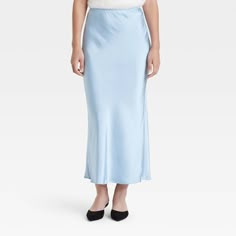 Dress up for brunches, lunches or dinners in chic style with this Maxi Slip Skirt from A New Day™. This maxi-length slip skirt is made from lightweight satin fabric for all-day comfort, while the full elastic waistband lends a secure fit. Tailored in a high-rise silhouette with a slim fit for a flattering look, you can pair this skirt with your fave tops and footwear for versatile ensembles. A New Day™: Style that goes wherever you do. Blue Satin Skirt, Maxi Slip Skirt, Midi Sweater Skirt, Rush Outfits, Recruitment Ideas, Cold Girl, Style Essentials, Target Style, Winter Color