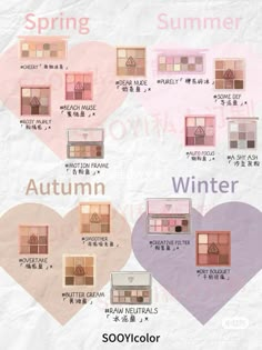 korean asian makeup eyeshadow palette blush makeup essentials recommendations spring summer autumn winter cool warm tone 3ce 3ce Palette, Korean Spring Makeup, Warm Korean Makeup, Spring Tone Makeup, Cool Summer Eyeshadow, Soft Spring Makeup, Summer Palette Makeup, Spring Warm Makeup