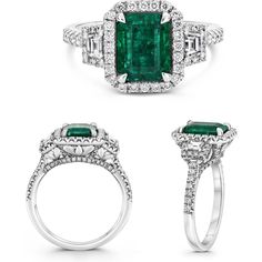 Roman & Jules Platinum Emerald Cut Emerald Ring - 1.77 Carat Emerald with 0.48 Carat Diamond Accents Gia Certified Dazzling Diamond Ring For Formal Occasions, Dazzling Gia Certified Diamond Ring For Formal Occasions, Luxury Diamond Emerald Ring With Halo Design, Luxury Formal Emerald Ring With Halo Design, Timeless Emerald Ring With Halo Design, Dazzling Formal Emerald Ring With Center Stone, Emerald Ring In White Gold With Brilliant Cut, Elegant Diamond Emerald Ring For Formal Occasions, Dazzling Formal Emerald Ring