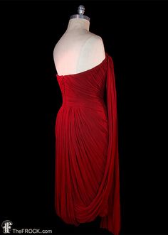 Jean Dessés dress vintage red silk chiffon goddess gown Evening Gown With Pleated Bodice And Pre-draped Style, Formal Draped Evening Dress With Pleated Bodice, Pre-draped Cocktail Evening Dress, Banquet Pre-draped Draped Gown, Pre-draped Evening Gown, Pre-draped Banquet Gown, Pre-draped Draped Gown For Banquet, Draped Evening Dress For Banquet, Red Pre-draped Evening Dress