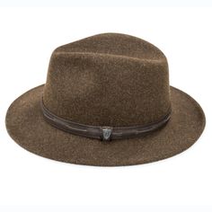 This felt safari style hat with 3 inch brim and faux leather band is a stylish choice for headgear for any formal outdoor event. Winter Leather Felt Hat For Western-themed Events, Elegant Fur Felt Panama Hat For Fall, Western Style Fitted Fedora For Travel, Brown Formal Hat With Short Brim, Formal Brown Brimmed Hat, Formal Brown Wool Hat, Fur Felt Fedora Panama Hat For Fall, Brown Brimmed Felt Hat For Formal Occasions, Fall Fedora Panama Hat In Fur Felt