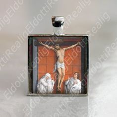 This is an amazing square 1'' (25mm) medal cabochon with image of Christ on the Cross with Our Lady Virgin Mary and St. John. Made with silvertone bezel and glass dome. All pendants are made by me using lead free solder, paper, glass or epoxy sticker. Nice on a chain or bracelet, as a gift for yourself or someone you love. Please note: the charms are not waterproof. ~~View other catholic medals and jewelry in my store~ Bracelets: https://www.etsy.com/shop/ElDotti?section_id=15507301&ref=shop Jesus Christ On The Cross, Our Lady Of Czestochowa, Christ On The Cross, Christian Accessories, Jesus Christ Cross, Catholic Necklace, Images Of Christ, The Cross Of Christ, Catholic Medals