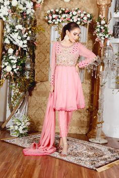 Bejeweled Pink Designer Outfit, Pure Chiffon, Pakistani Designers, Pakistani Fashion, Wedding Wear, Wisteria, Raw Silk, Beautiful Outfits, Party Wear