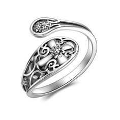 PRICES MAY VARY. Design: Vintage spoon rings use crosses and flowers pattern to create this delicate spoon ring，which is gorgeous and stunning.This vintage ring will make you look amazing. High Quality: Vintage Cross Rings are made of real 925 sterling silver, Lead-Free & Nickle-Free, Hypoallergenic Ring will not turn your fingers green, safe for sensitive skins. Ring Size: Spoon Open Rings is adjustable from size 7# 8# 9#. It fits most womens and girls fingers. Dainty ring is not flimsy and eas Bee Rings, Flower Spoon, Fork Ring, Cross Rings, Vintage Spoon Rings, Sterling Silver Spoon Ring, Silver Spoon Ring, Sterling Silver Spoons, Open Rings