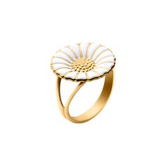 Perhaps evoking childhood memories of making jewellery from real daisies, this striking ring recreates the humble flower in 18 karat gold plated sterling silver to striking effect. Bold and optimistic, the ring retains the delicacy and freshness of the original flower with the hand-painted white enamel petals and makes the perfect gift for a stylish woman of any age. When Danish Princess Margrethe was born in 1940, Georg Jensen celebrated the occasion by presenting the royal family with a beauti Georg Jensen Ring, Georg Jensen Jewelry, Georg Jensen Silver, Daisy Jewelry, Daisy Ring, Beautiful Gift Wrapping, Enamel Ring, Georg Jensen, Christina Aguilera