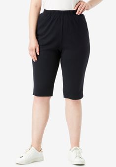 Soft Knit Bermuda Short| Plus Size Activewear Bottoms | Roaman's Bermuda Shorts Women, Black Ocean, Bermuda Short, Plus Size Activewear, Black Media, Soft Knits, Bermuda Shorts, Plus Size Outfits, Casual Women