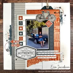 a scrapbook page with an image of a woman sitting in a car and the words authentic on it