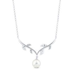 This gorgeous foliage-inspired necklace for her features a lovely vine design set in classic sterling silver. Sparkling round and navette-cut white lab-created sapphires accent the setting, and the center is graced by a freshwater cultured pearl. The 18-inch cable chain secures with a lobster clasp. Vine Necklace, Necklace For Her, White Lab, Inspired Necklace, Vine Design, Accessories Jewelry Necklace, Design Set, Necklace Sterling Silver, Summer Jewelry