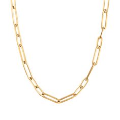 Beautifully crafted in 18k yellow gold, this Designer Gold collection necklace from Roberto Coin will add just the right hint of chic to any ensemble. This oval paperclip link chain measures 18 inches in length and has a lobster clasp closure. Roberto Coin signs each one of his pieces with a small ruby casted inside the piece, in direct contact with the skin of the one who wears it. This magical signature, surrounded by an antique halo of legend, represents the message of good wishes that Robert Yellow Gold Paperclip Chain Necklace With Solid Link, Yellow Gold Paperclip Chain Necklace With Oval Links, Yellow Gold Oval Link Chain Necklace With Paperclip Chain, Luxury Yellow Gold Paperclip Chain Necklace, Modern Yellow Gold Cable Chain Necklace, Classic Yellow Gold Paperclip Chain Necklace, Timeless Paperclip Chain Necklace With Oval Links, Modern Yellow Gold Oval Link Chain Necklace, Timeless Paperclip Cable Chain Necklace