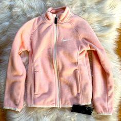 Nwt. Never Worn Nike Cozy Winter Outerwear, Pink Hooded Fleece Jacket For Spring, Sporty Long Sleeve Fleece Jacket For Spring, Sporty Long Sleeve Spring Fleece Jacket, Spring Sports Fleece Outerwear, Sporty Spring Outdoor Fleece Jacket, Nike Long Sleeve Sweatshirt With Fleece Lining, Nike Casual Fleece Jacket With Fleece Lining, Nike Casual Fleece Jacket