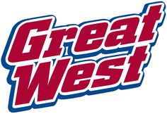 the great west logo is shown in red, white and blue with words that read great west