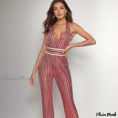 Olivia Mark - Chic Sequin Jumpsuit with Waist Belt for Parties and Casual Wear Sequin Jumpsuit, Stylish Maternity, Maternity Pants, Jumpsuit Fashion, Pant Length, Wearing Red, Outdoor Wear, Wide Leg Jumpsuit, Olivia Mark