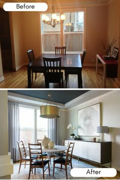 before and after pictures of a dining room