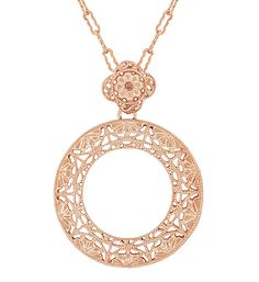 Art Deco Eternal Circle of Love Filigree Pendant Necklace in Sterling Silver with Rose Gold Vermeil $115.00 http://www.antiquejewelrymall.com/n170r.html Vintage Necklace Antiques, Art Deco Filigree, Filigree Pendant Necklace, Scalloped Design, Open Gallery, Unique Jewelry Gifts, Art Deco Pendant, Filigree Pendant, Yellow Gold Jewelry