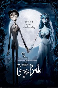 the corpse bride movie poster with jack and rose holding hands in front of a full moon