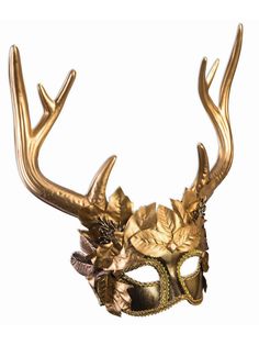 Golden Faun Mythical Creatures Mask - costumesupercenter.com Griffen Mask, Mask Forest, Gold Halloween, Gold Costume, White Costumes, Mask Costume, White Halloween, Half Mask, Venetian Mask