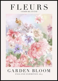 the front cover of fleururs garden bloom, featuring pink and purple flowers in watercolor