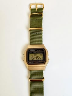 Hand-crafted Gold Casio With Moss Green Strap - Etsy Gold Casio Watch, Vintage Casio Watch, Green Watch, Retro Watches, Unisex Watches, Jewelry Lookbook, Watch Sale, Dream Jewelry, Casio Watch