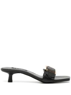 black calf leather buckle detail at the toe kitten heel branded insole Different Shoes, Kitten Heel Shoes, Brown Leather Sandals, E Logo, Buckle Sandals, Leather Buckle, Sandals Black, Kitten Heel, Black Sandals