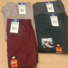 Dickies Boys Double Knee Multi-Pocket Classic Fit Pants. Nwt. Size 4 Regular - 3pair Dark Green And 1 Ea Light Gray 6 Regular- 2 Pair Dark Green, 3 Pair Dark Gray 1 Pair Light Gray And 1 Pair Burgundy 65% Polyester And 35% Cotton All For $40 Measurements And More Pictures Can Be Provided Upon Request. 5 & 7’s Are Sold Fitted School Pants With Pockets, School Bottoms With Pockets And Relaxed Fit, Fitted School Bottoms With Pockets, Casual School Bottoms With Pockets, Cotton Bottoms With Pockets For School, School Cargo Pants With Pockets, School Trousers With Pockets, Cotton School Pants With Pockets, Dickies Double Knee