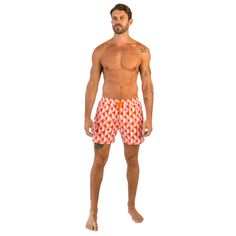 Step back in time to the 70s with East x East Island Fever men's shorts. Featuring a bold orange colorway and a retro-inspired design, these shorts are the perfect addition to any fashion-forward individual's summer wardrobe. Made with premium sustainable materials, these shorts not only look great but are eco-friendly too. The elasticated waist and drawstring adjustment ensure a comfortable and secure fit, making them perfect for any summer activity, from beach days to pool parties. With their Orange Swim Trunks With Built-in Shorts, Orange Short Swim Trunks With Built-in Shorts, Summer Orange Shorts With Built-in Shorts, Orange Beachwear Shorts For Spring, Orange Beachwear Shorts For Beach Season, Summer Orange Bottoms For Poolside, Retro Orange Swimwear For Spring, Orange Summer Shorts For Poolside, Orange Beachwear Shorts