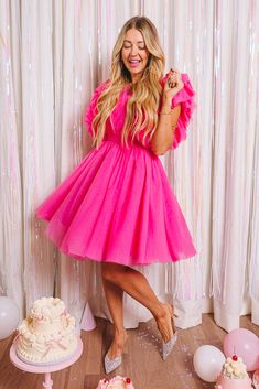 Malibu Dress Pink Vvelvey Party Dress, Pink Shimmer Tulle Dress, Hot Pink Dresses For A Wedding, 40th Birthday Photoshoot Dress, Hot Pink Dress Birthday Party, Pink Sequin Knee Length Dress, Adult Barbie Dress, Womens Barbie Dress, Adult Barbie Costume Dress