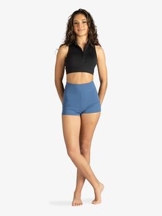 Womens High Waist Booty Shorts | DANZNMOTION 22406A | DiscountDance.com Mid Length Shorts, Discount Dance, Dance Wear, Mid Length, High Waist, High Waisted, Fabric