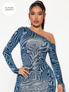 Get ready to dance the night away in our Midnight Swirl One-Shoulder Party Mini Dress, where elegance meets edge in a mesmerizing swirl of blue and black abstract patterns! This chic and versatile dress features a unique one-shoulder design that exudes sophistication with a hint of allure. The long sleeves offer coverage while still allowing you to show off your curves, making it perfect for any party or special occasion. Designed to flatter all body types, this dress is plus-size friendly, ensu Party Mini Dress, Midi Dress Plus Size, Plus Size Maxi Dresses, Slim Dresses, Versatile Dresses, Bandage Dress, Mini Dress Party, Edgy Fashion, Urban Fashion