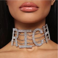 Rich Bling Necklace This Necklace Is 21” The Sparkle Is Amazing Perfect For Any Grand Event Pretty Like Diamonds Glitter Jewelry Bling Bling Wear To An Engagement Party Wear To Social Event Wear To Work Take In Your Next Vacation Perfect For The Beach Money Dollar, Rhinestone Collar, Rhinestone Letters, Choker Collar Necklace, Rhinestone Choker Necklace, Bling Necklace, Crystal Choker Necklace, Statement Choker, Statement Choker Necklace