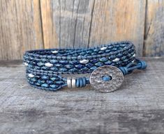 Jewelry for Men/ Beaded Leather Wrap Bracelets for Women/ Boho - Etsy Handmade Blue Wrap Bracelet, Handmade Artisan Blue Wrap Bracelet, Artisan Handmade Blue Wrap Bracelet, Handmade Silver Leather Friendship Bracelet, Handmade Silver Wrap Bracelet For Friendship, Leather Bracelet Kit, Superduo Bracelet, Superduo Beads, Mini Bracelet