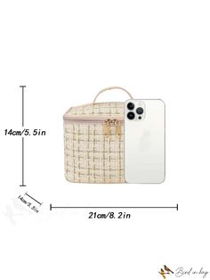 BirdinBag - Chic Plaid Cosmetic Pouch Rectangular Lunch Bag With Zipper For Daily Use, Trendy Square Travel Pouch, Trendy Portable Square Cosmetic Bag, Large Capacity Rectangular Travel Cosmetic Bag, Beige Rectangular Zipper Pouch, Square Portable Cosmetic Bag For Daily Use, Portable Square Cosmetic Bag For Daily Use, Travel Beige Pouch Box Bag, Travel Beige Box Bag Pouch