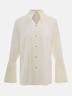 Loose blouse with pleated cuffs :: LICHI - Online fashion store Pleated Sleeves, Work Shirt, Online Fashion Store, Loose Blouse, Online Fashion Stores, Work Shirts, Straight Cut, Fashion Store, Online Fashion